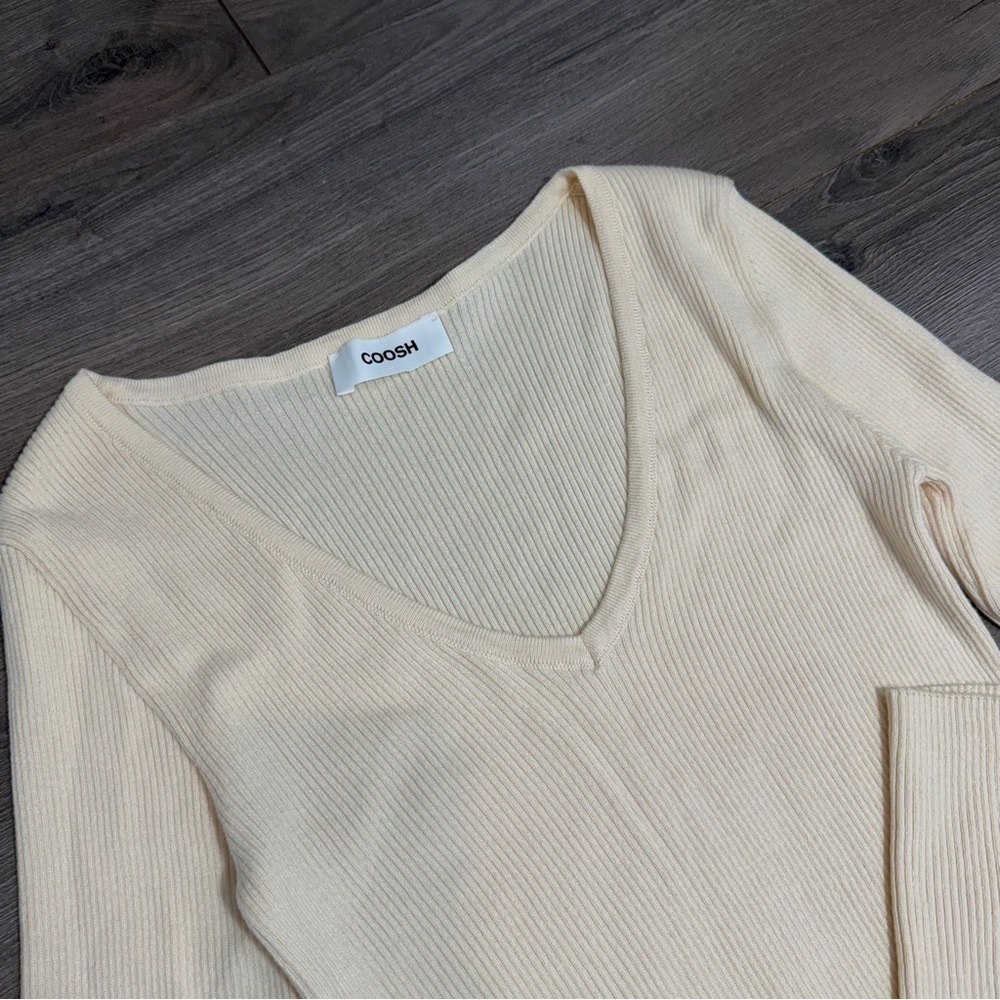 SOLD COOSH brand long-sleeve, v-neck ribbed sweater dress - Picture 3 of 5